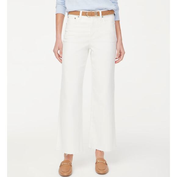 J.Crew Wide-Leg Cropped Jean WMNS 35 White Denim Hi-Rise All-Day Stretch Raw Hem - Picture 1 of 8